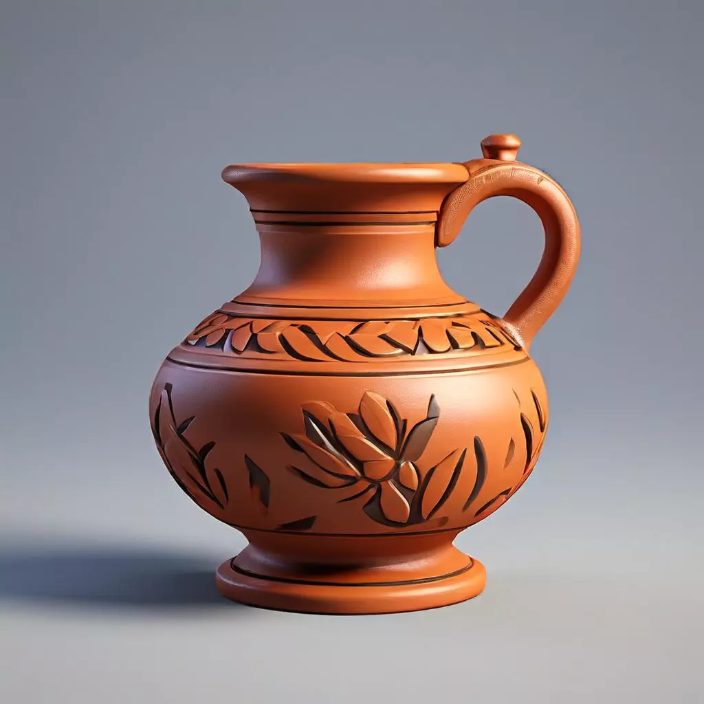 Ancient Clay Jug with Floral Design Low-poly 3D model_0