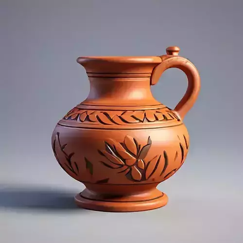 Ancient Clay Jug with Floral Design