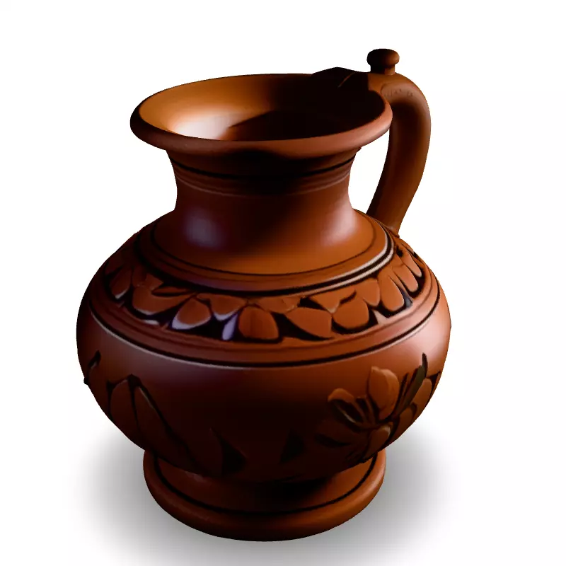 Ancient Clay Jug with Floral Design Low-poly 3D model_1