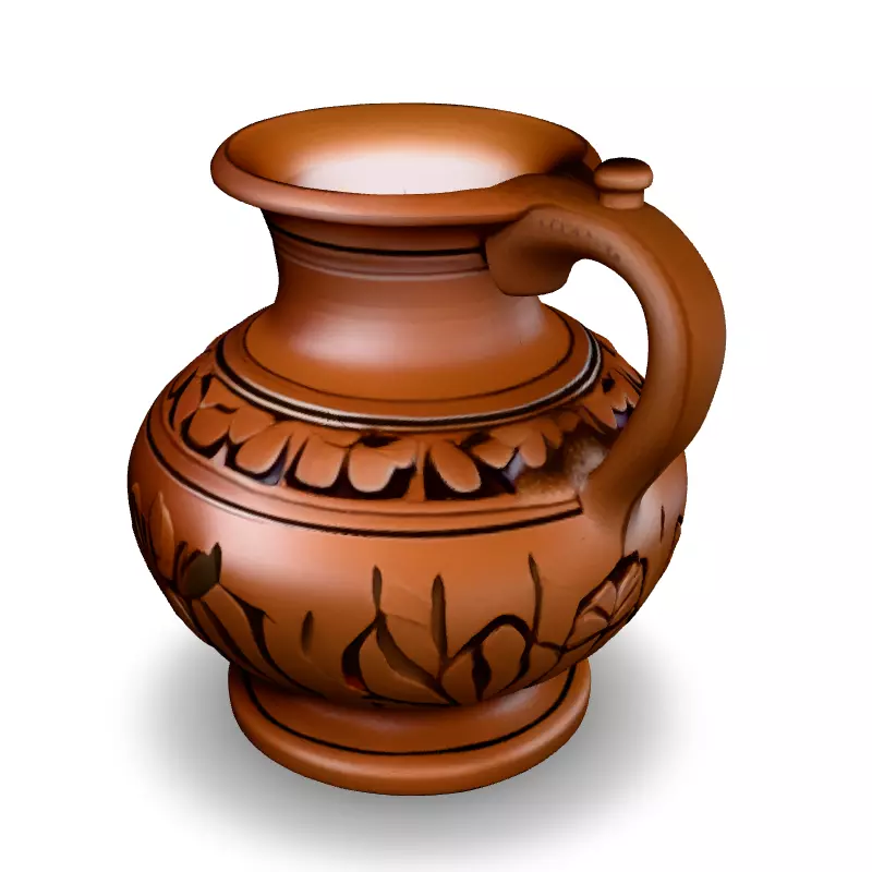 Ancient Clay Jug with Floral Design Low-poly 3D model_4