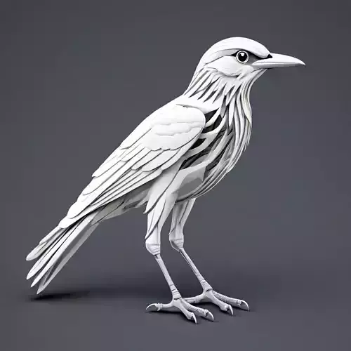 Stylized LowPoly White Raven Low-poly 3D model