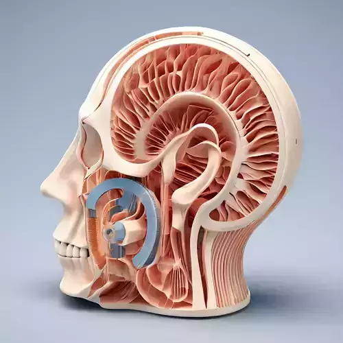 Anatomical Human Head Cutaway Model Low-poly 3D model