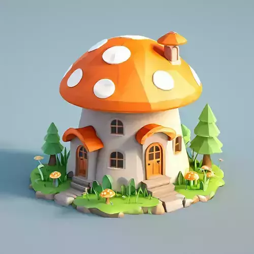 LowPoly Mushroom House Game Asset Low-poly 3D model