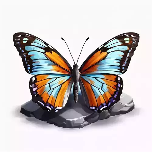 Realistic 3D Butterfly on a Rock Low-poly 3D model