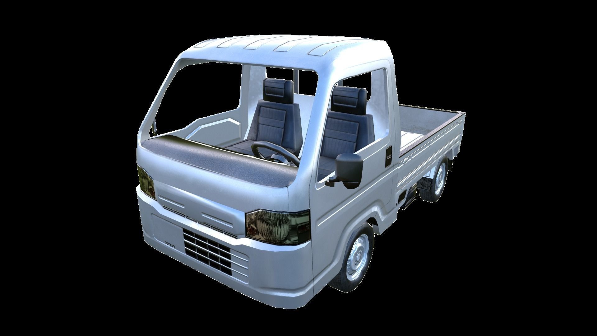 PBR Minitruck Lowpoly suzuki nissan pickup truck 3D model_2