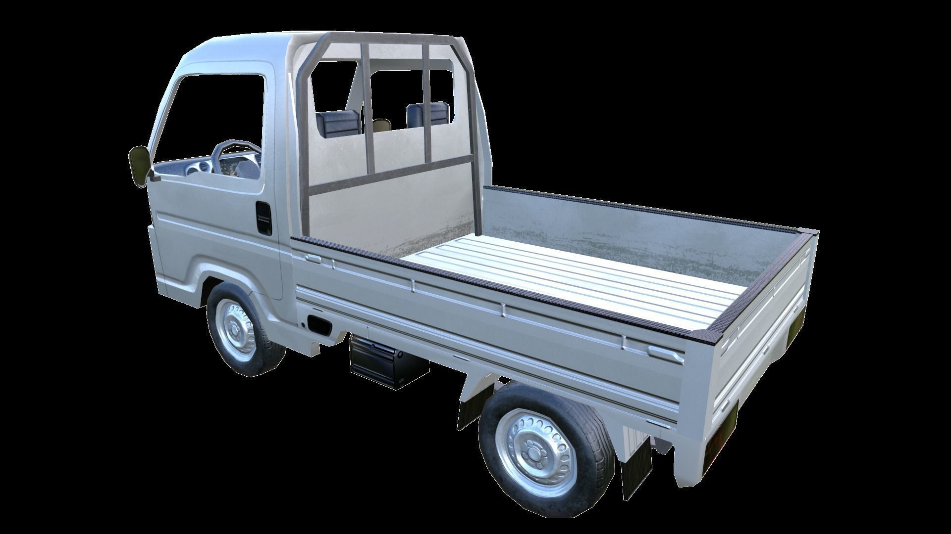 PBR Minitruck Lowpoly suzuki nissan pickup truck 3D model_3