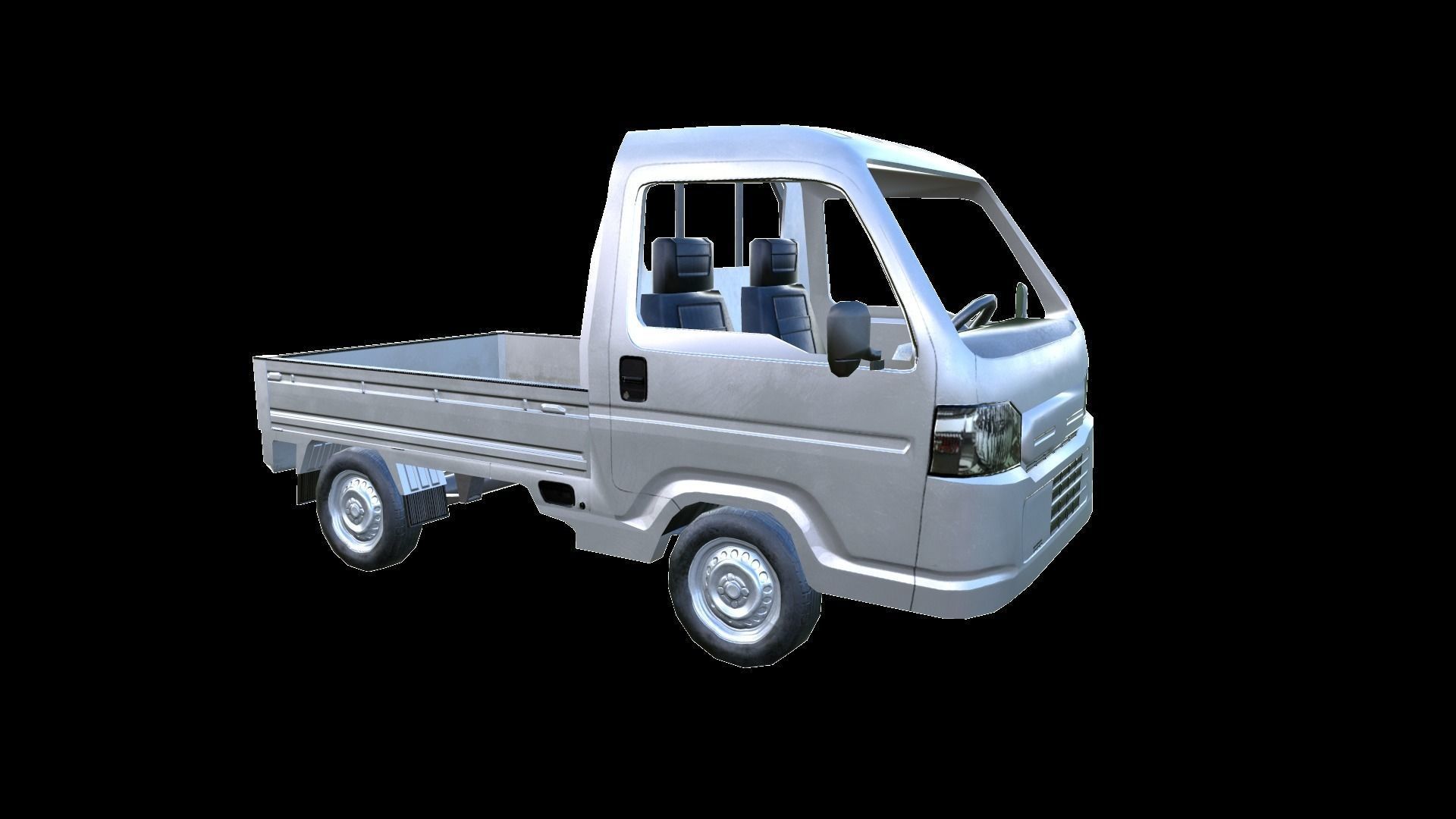 PBR Minitruck Lowpoly suzuki nissan pickup truck 3D model_9