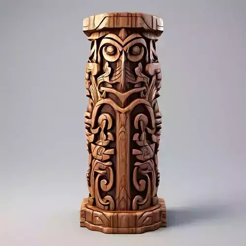 Intricate Carved Wooden Totem Pillar