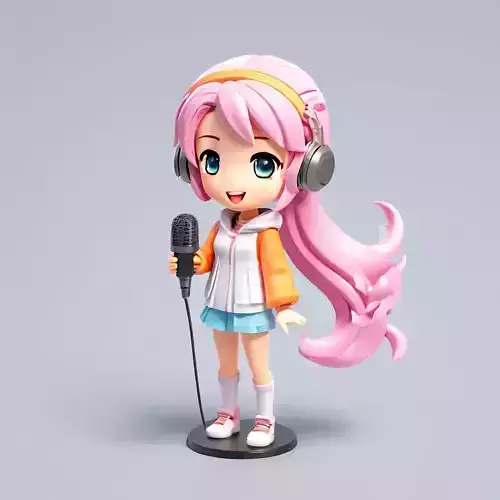 Cute Anime Girl Singer 3D Model Low-poly 3D model