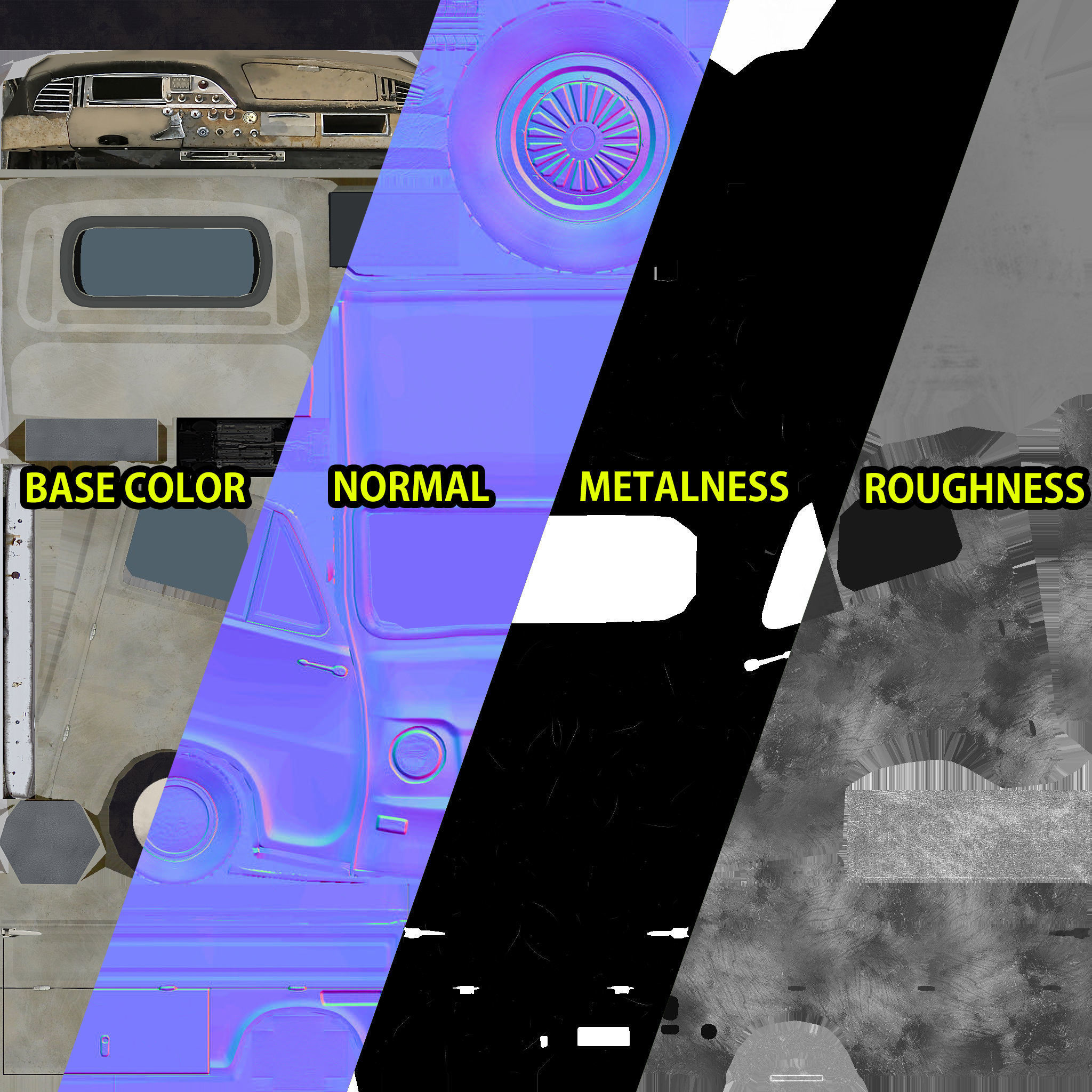 PBR Old Minitruck Lowpoly Low-poly 3D model_1