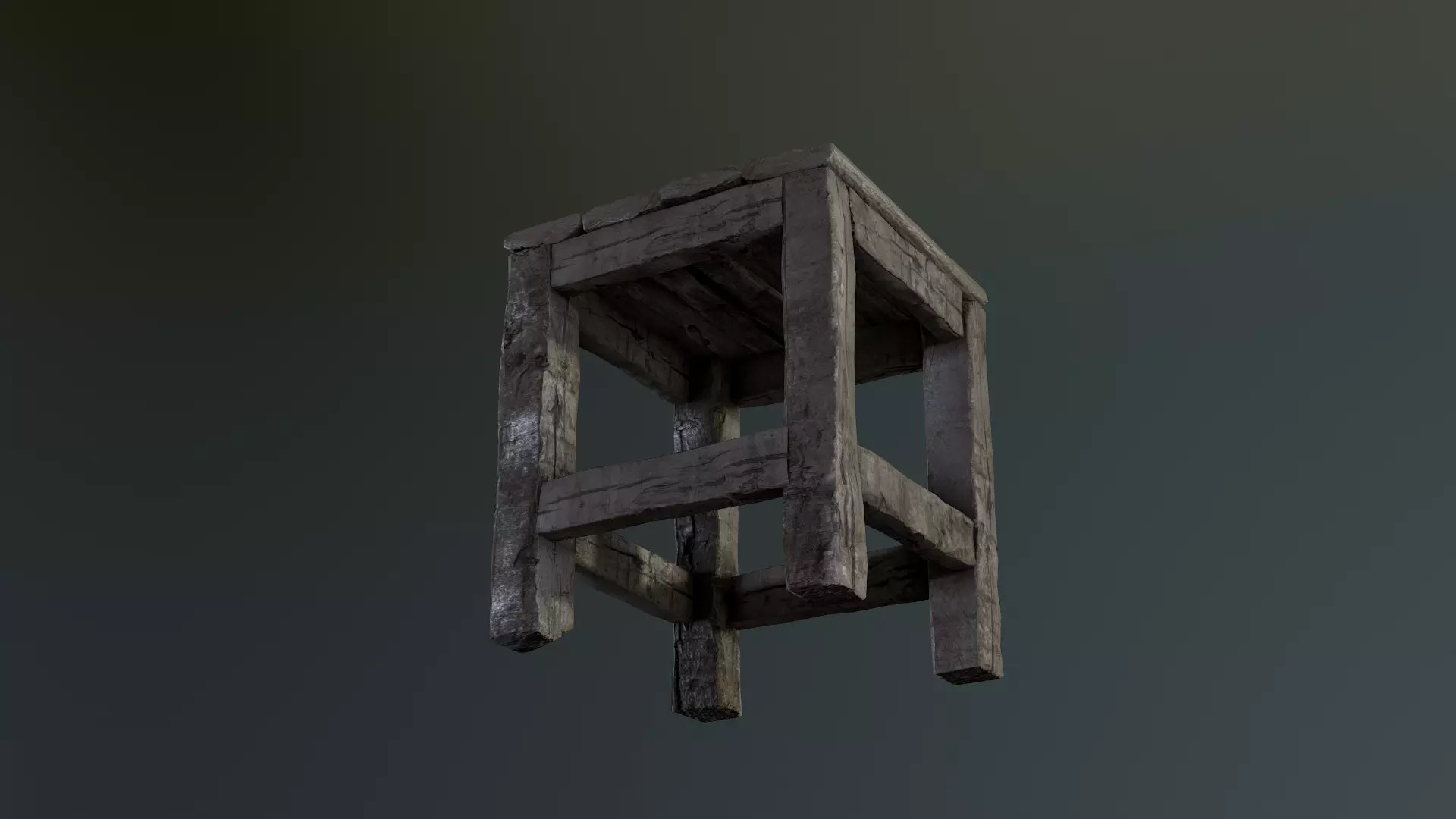 Wooden Stool Low-poly 3D model_2