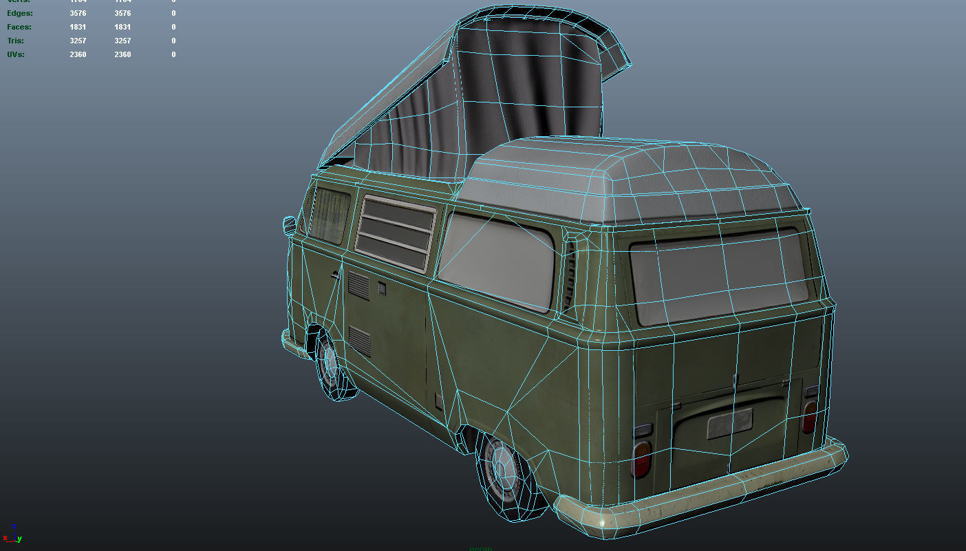PBR VW T2 Van Lowpoly Low-poly 3D model_12