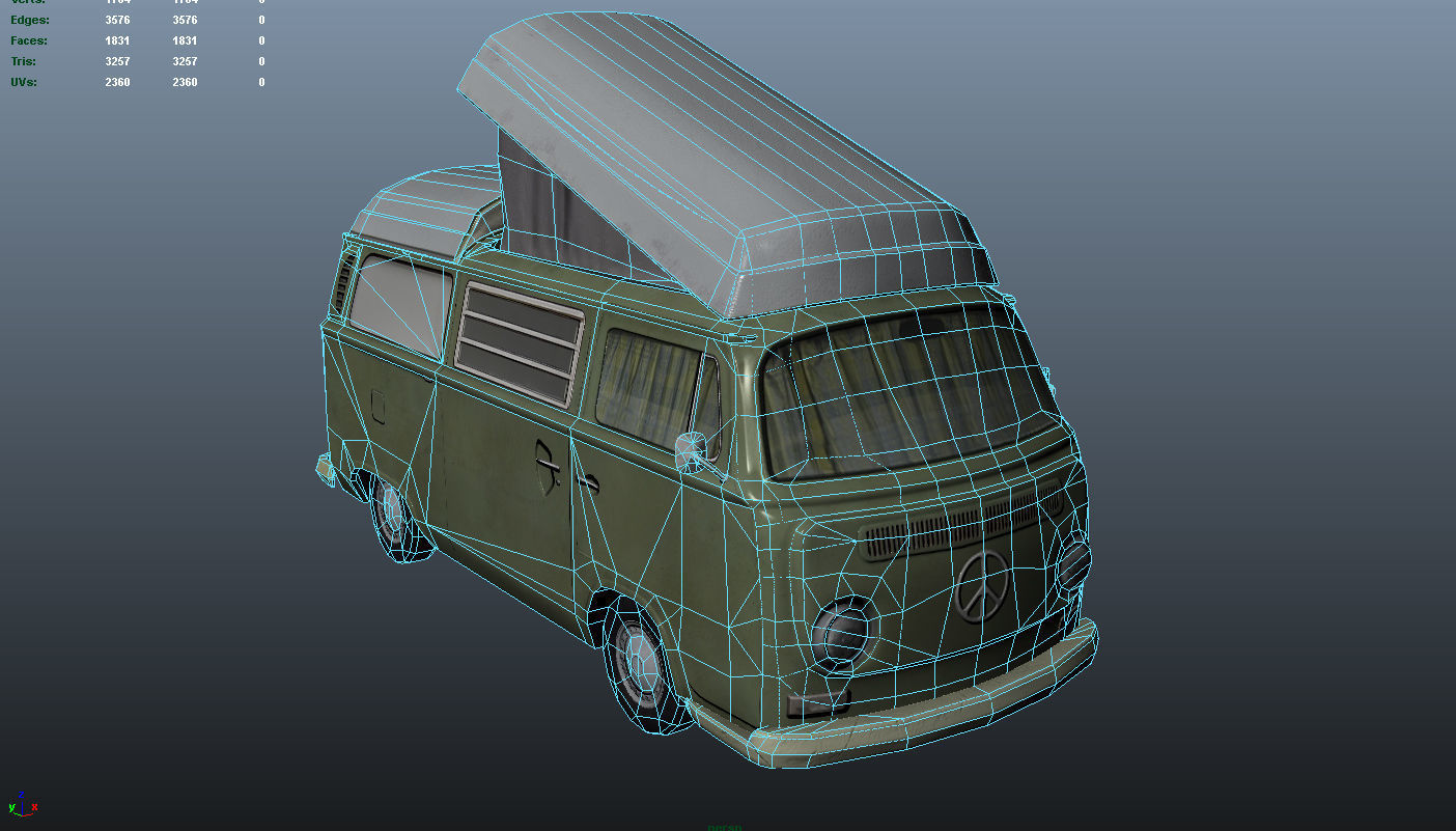 PBR VW T2 Van Lowpoly Low-poly 3D model_13