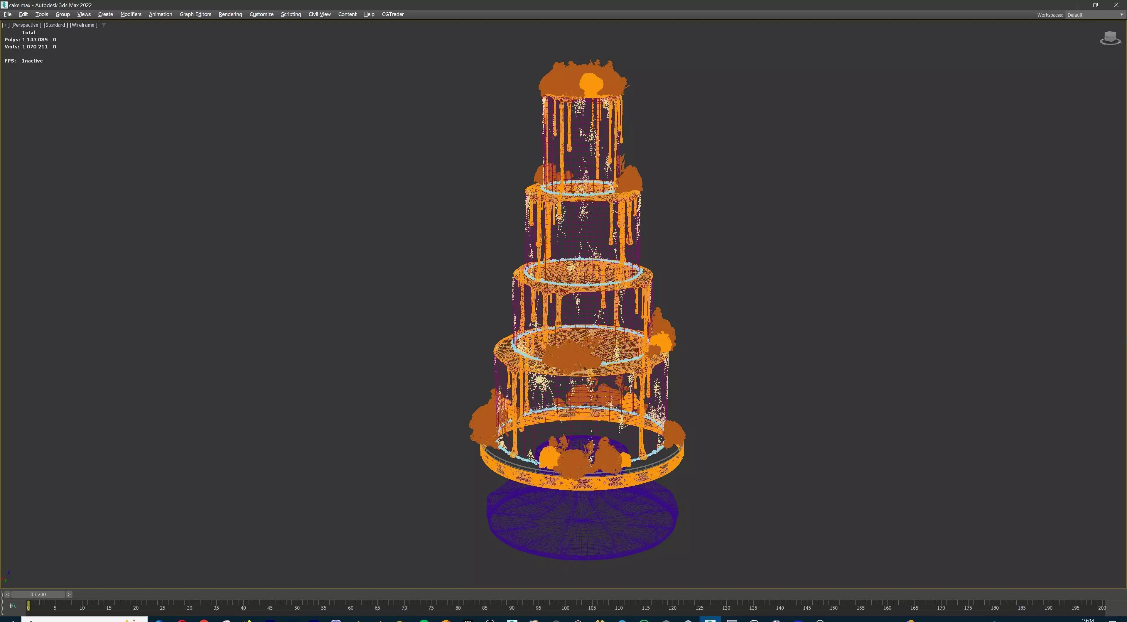 Luxury Wedding Cake with Flowers  Tiered Floral Purple  Gold Low-poly 3D model_15