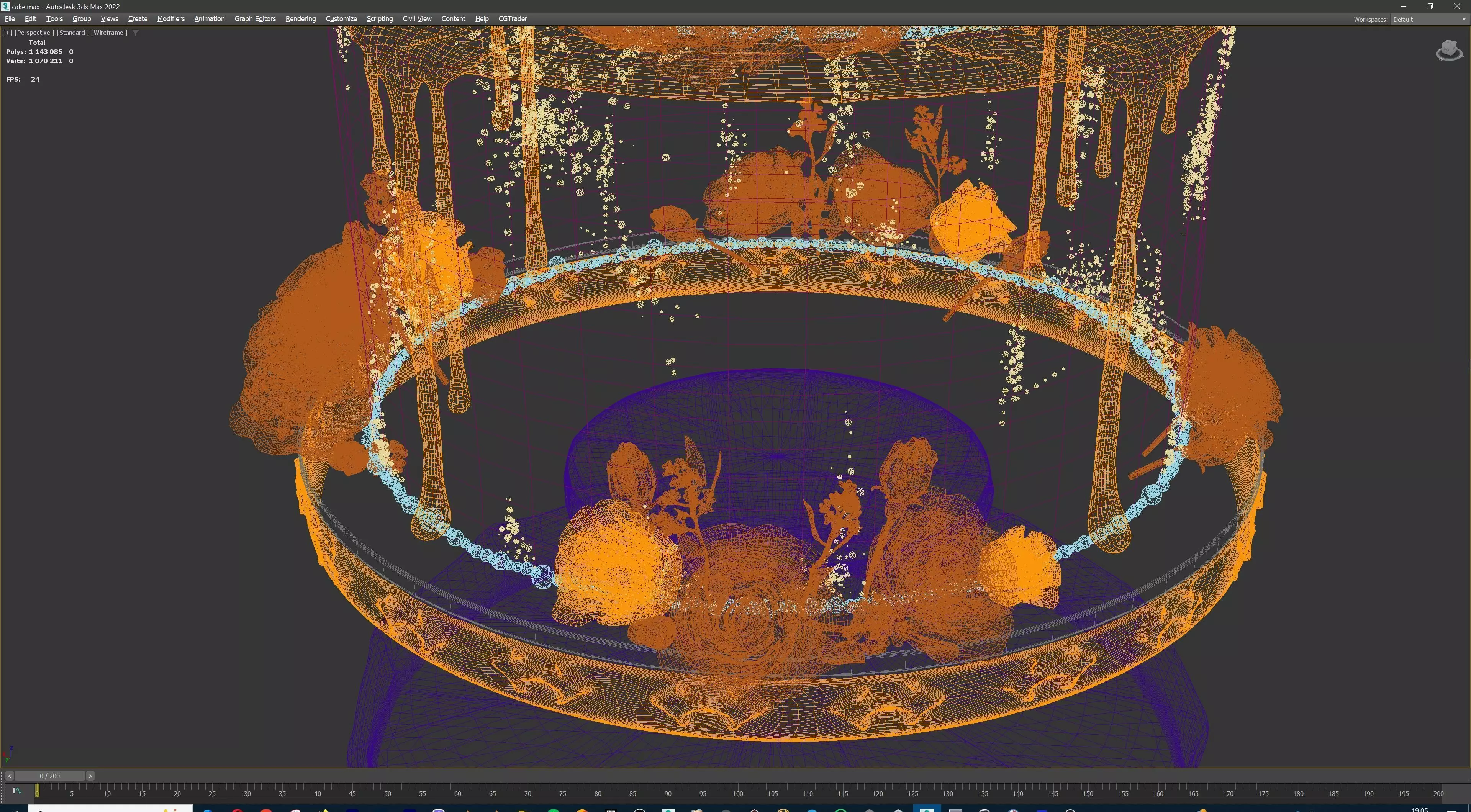 Luxury Wedding Cake with Flowers  Tiered Floral Purple  Gold Low-poly 3D model_16