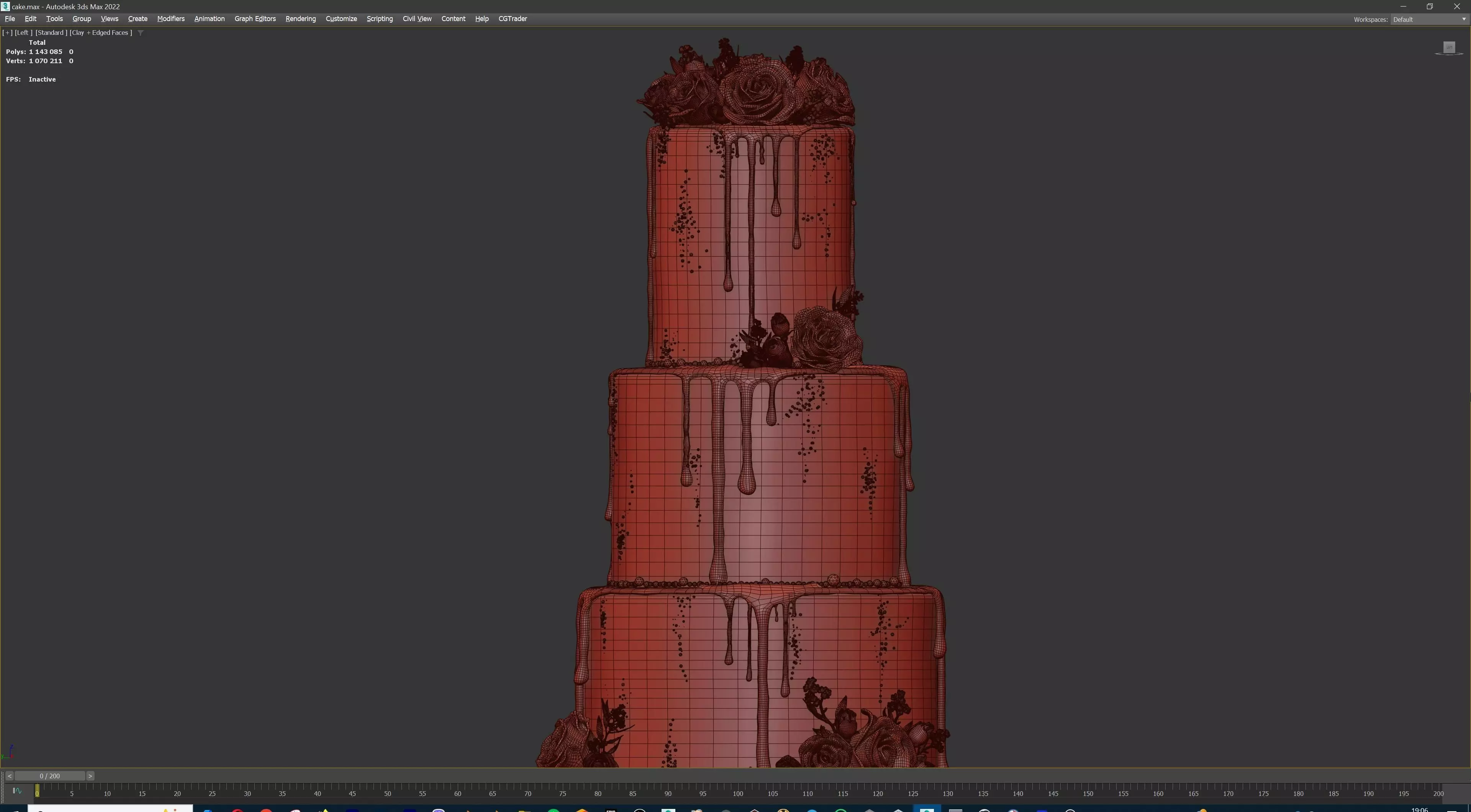 Luxury Wedding Cake with Flowers  Tiered Floral Purple  Gold Low-poly 3D model_25