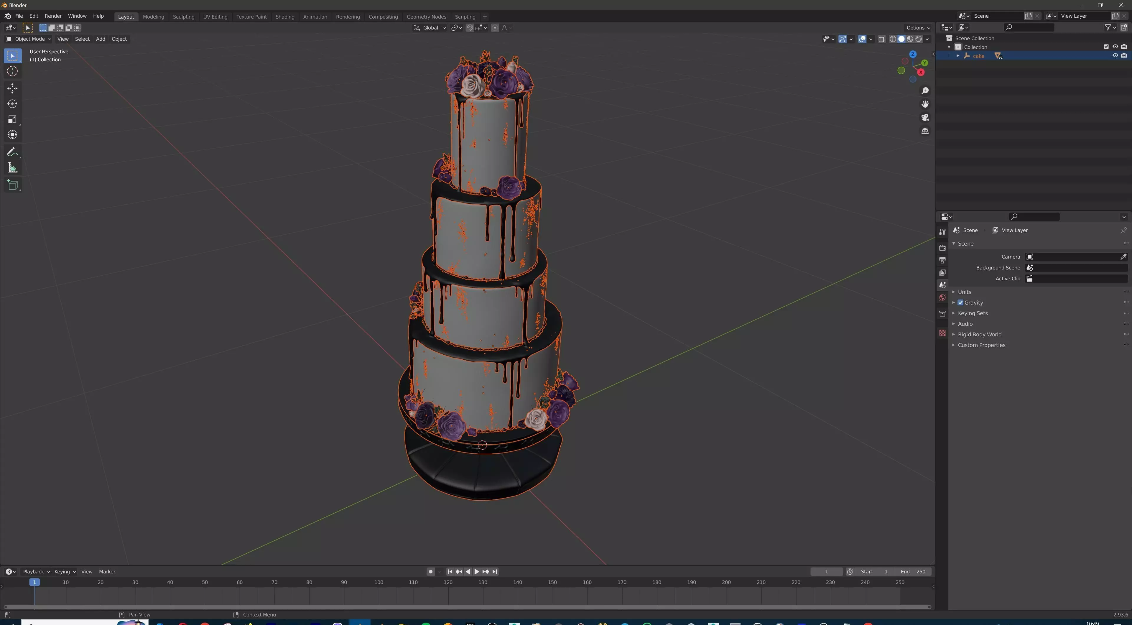 Luxury Wedding Cake with Flowers  Tiered Floral Purple  Gold Low-poly 3D model_30