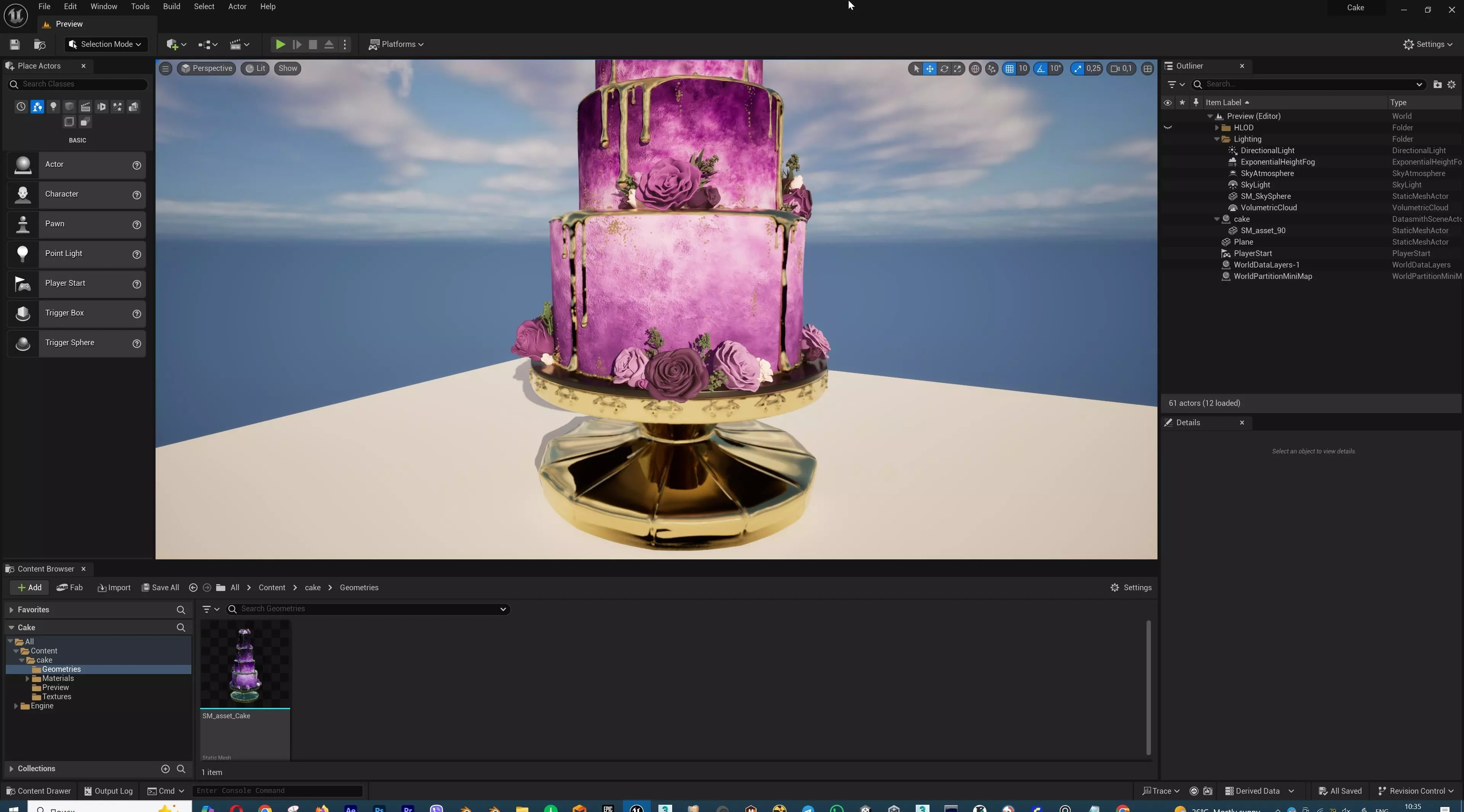 Luxury Wedding Cake with Flowers  Tiered Floral Purple  Gold Low-poly 3D model_29