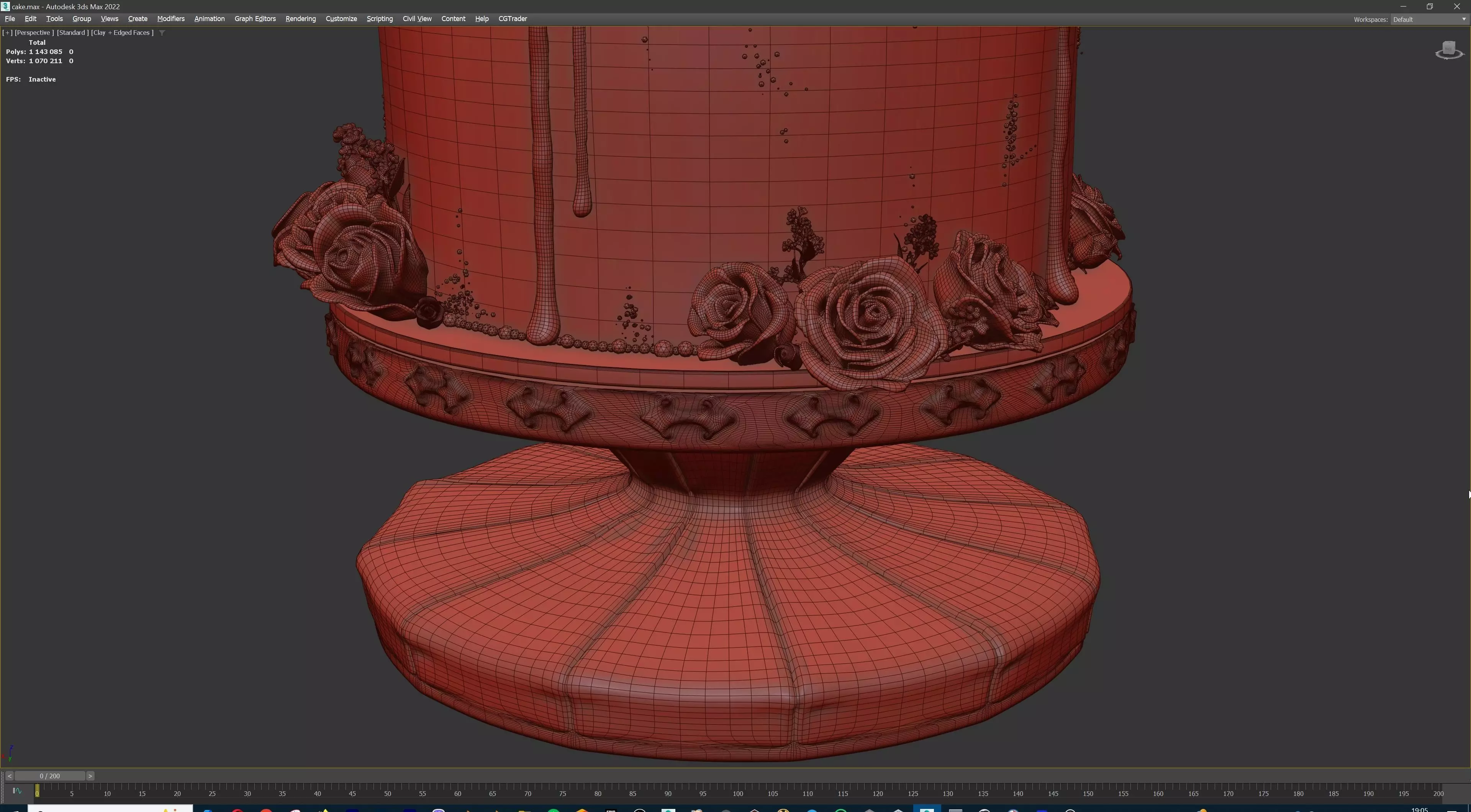 Luxury Wedding Cake with Flowers  Tiered Floral Purple  Gold Low-poly 3D model_17