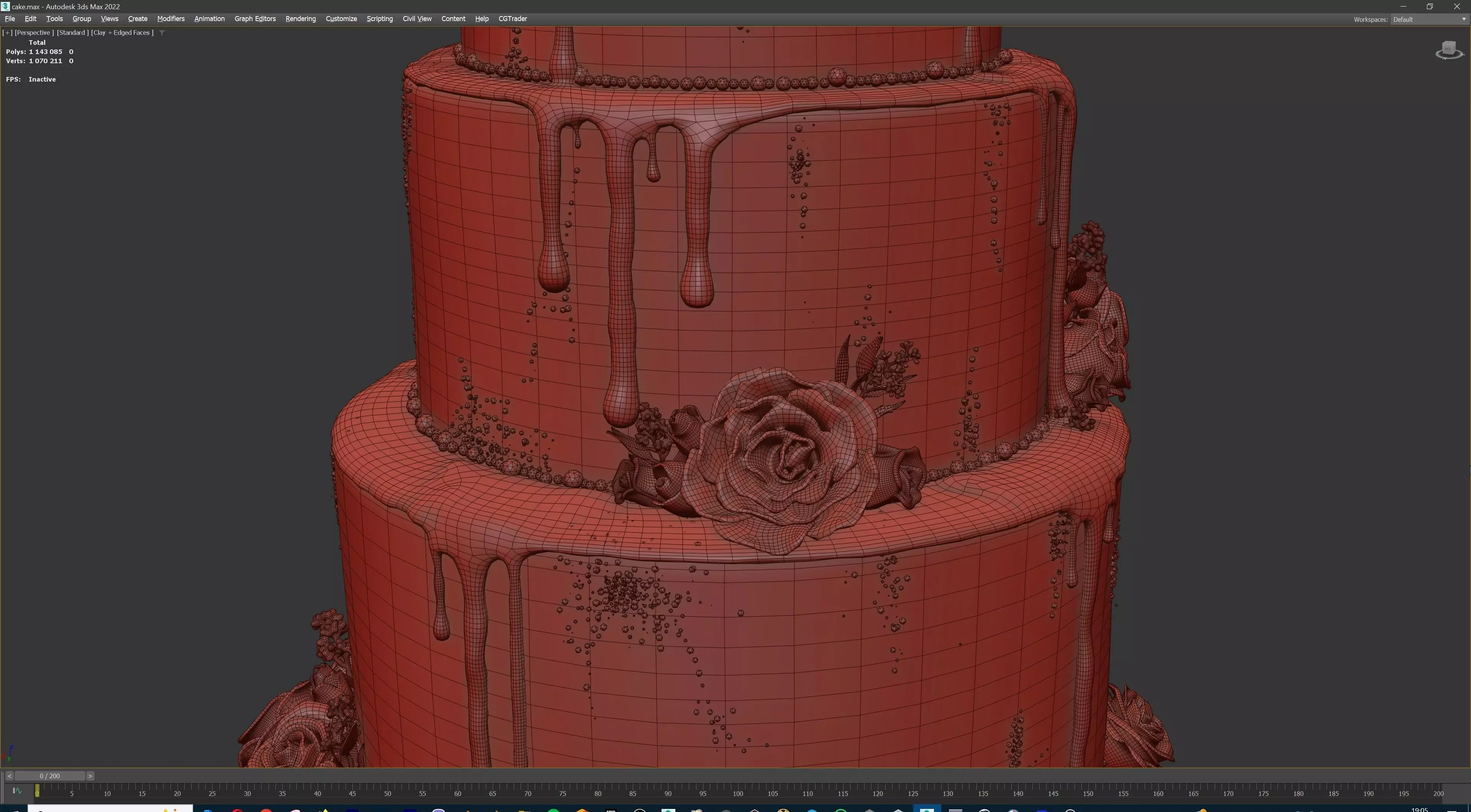 Luxury Wedding Cake with Flowers  Tiered Floral Purple  Gold Low-poly 3D model_19