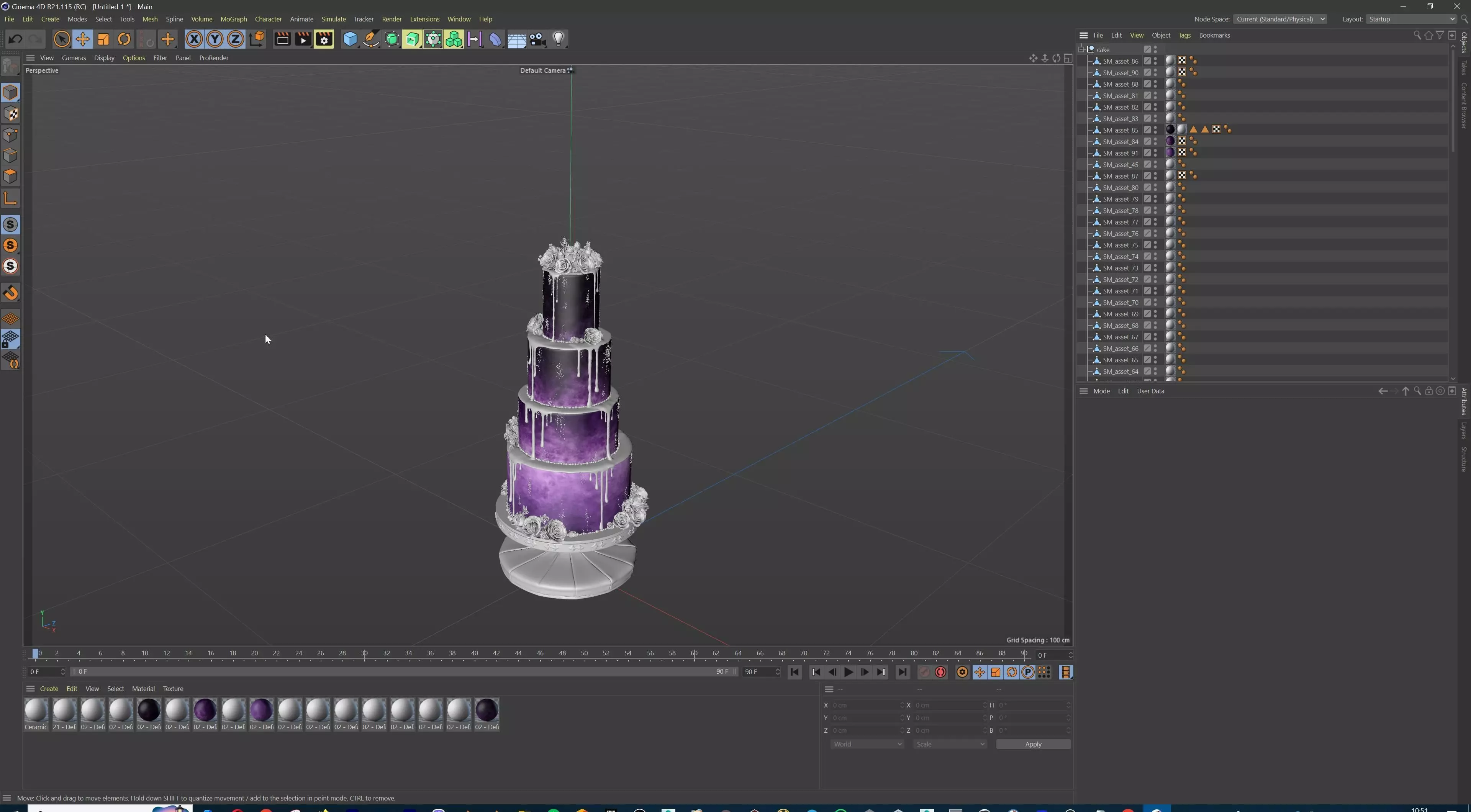 Luxury Wedding Cake with Flowers  Tiered Floral Purple  Gold Low-poly 3D model_31
