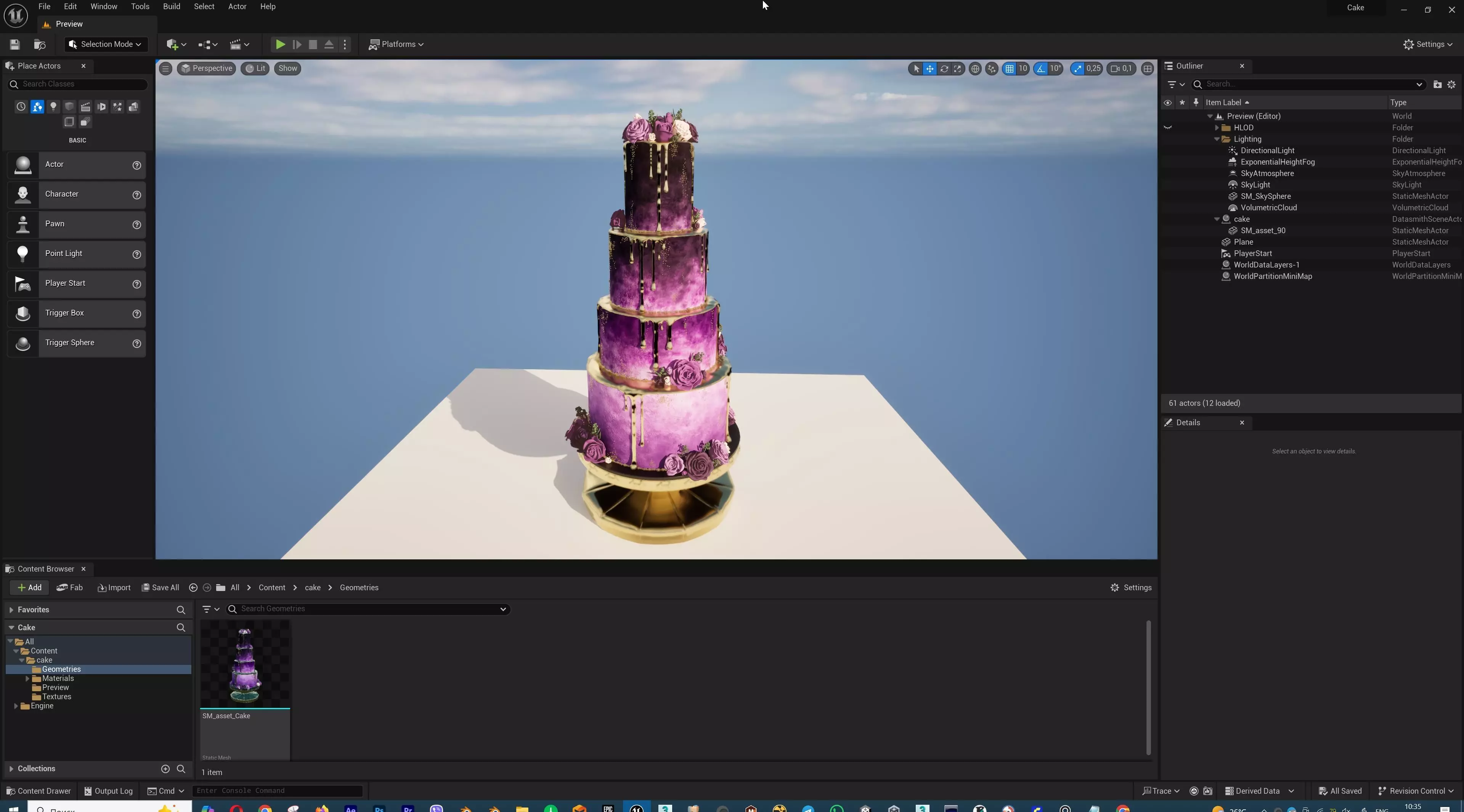 Luxury Wedding Cake with Flowers  Tiered Floral Purple  Gold Low-poly 3D model_27