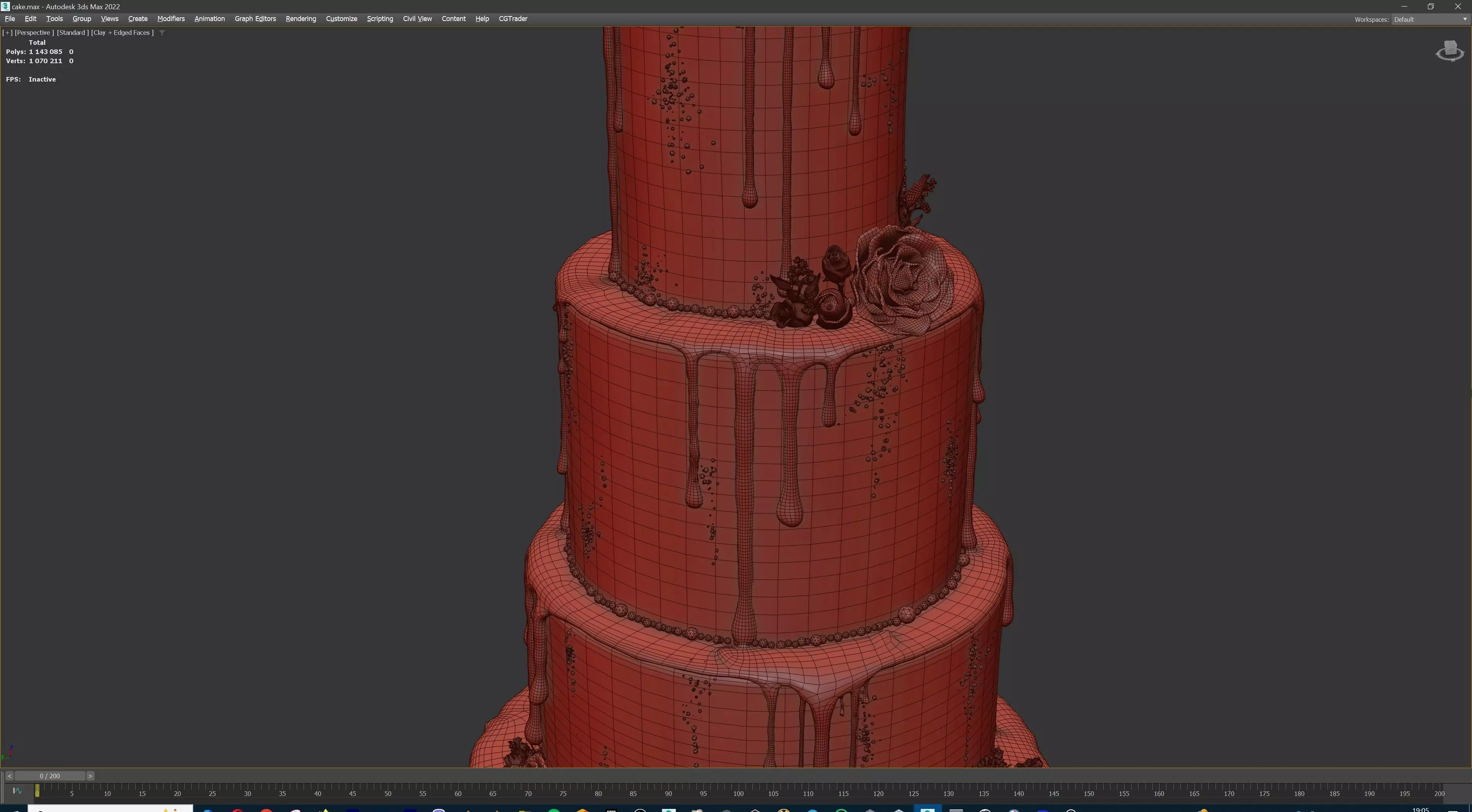 Luxury Wedding Cake with Flowers  Tiered Floral Purple  Gold Low-poly 3D model_20