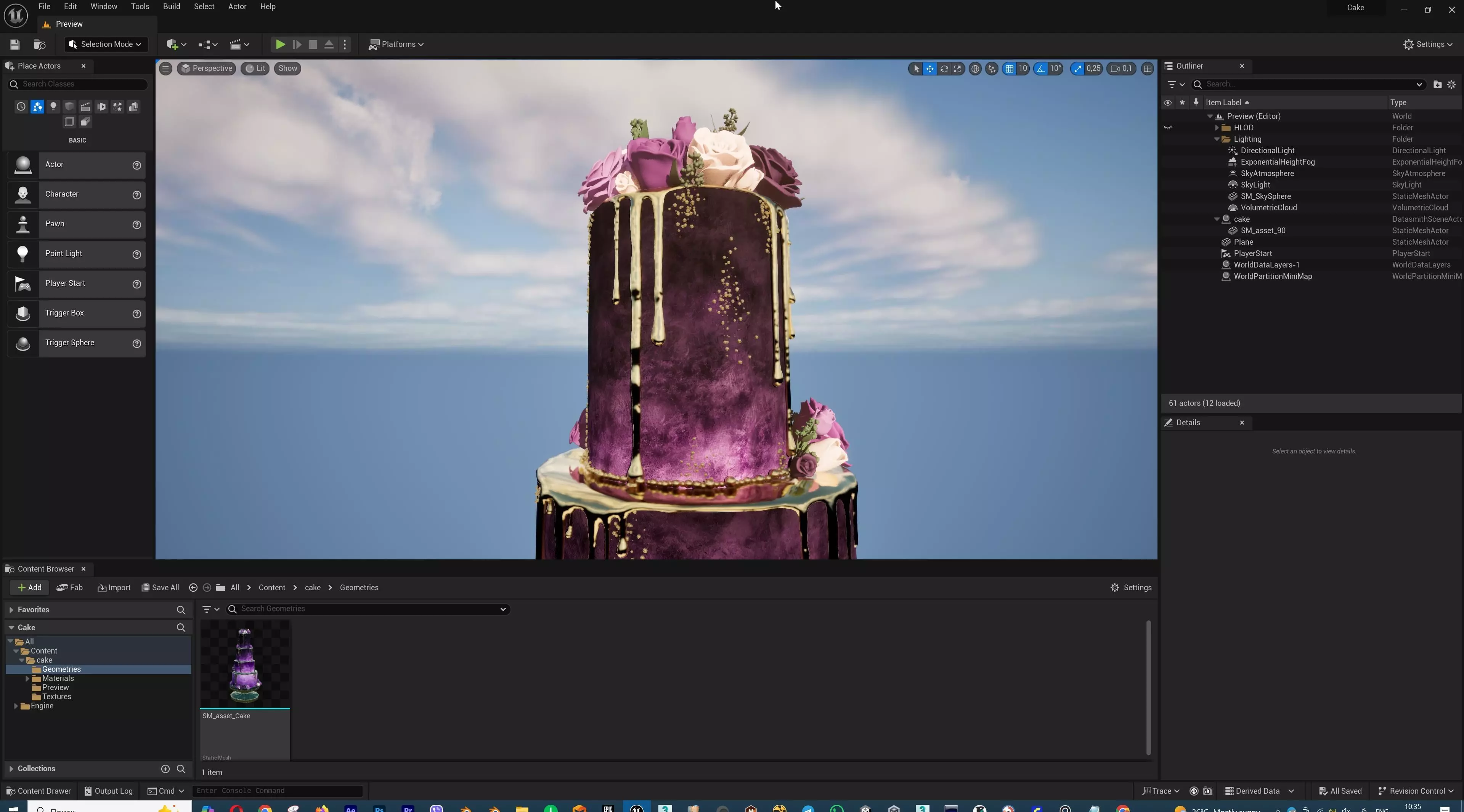 Luxury Wedding Cake with Flowers  Tiered Floral Purple  Gold Low-poly 3D model_28