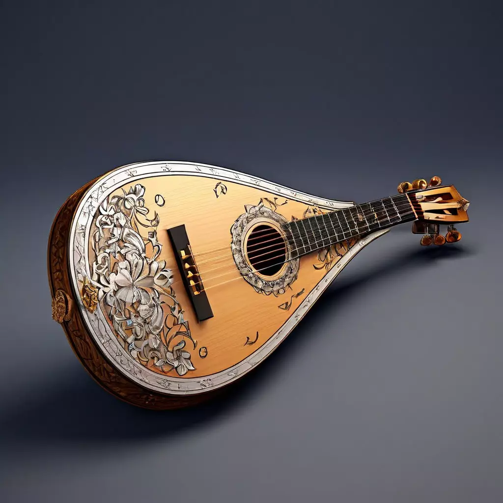 Ornate Lute Guitar 3D Model Low-poly 3D model_0