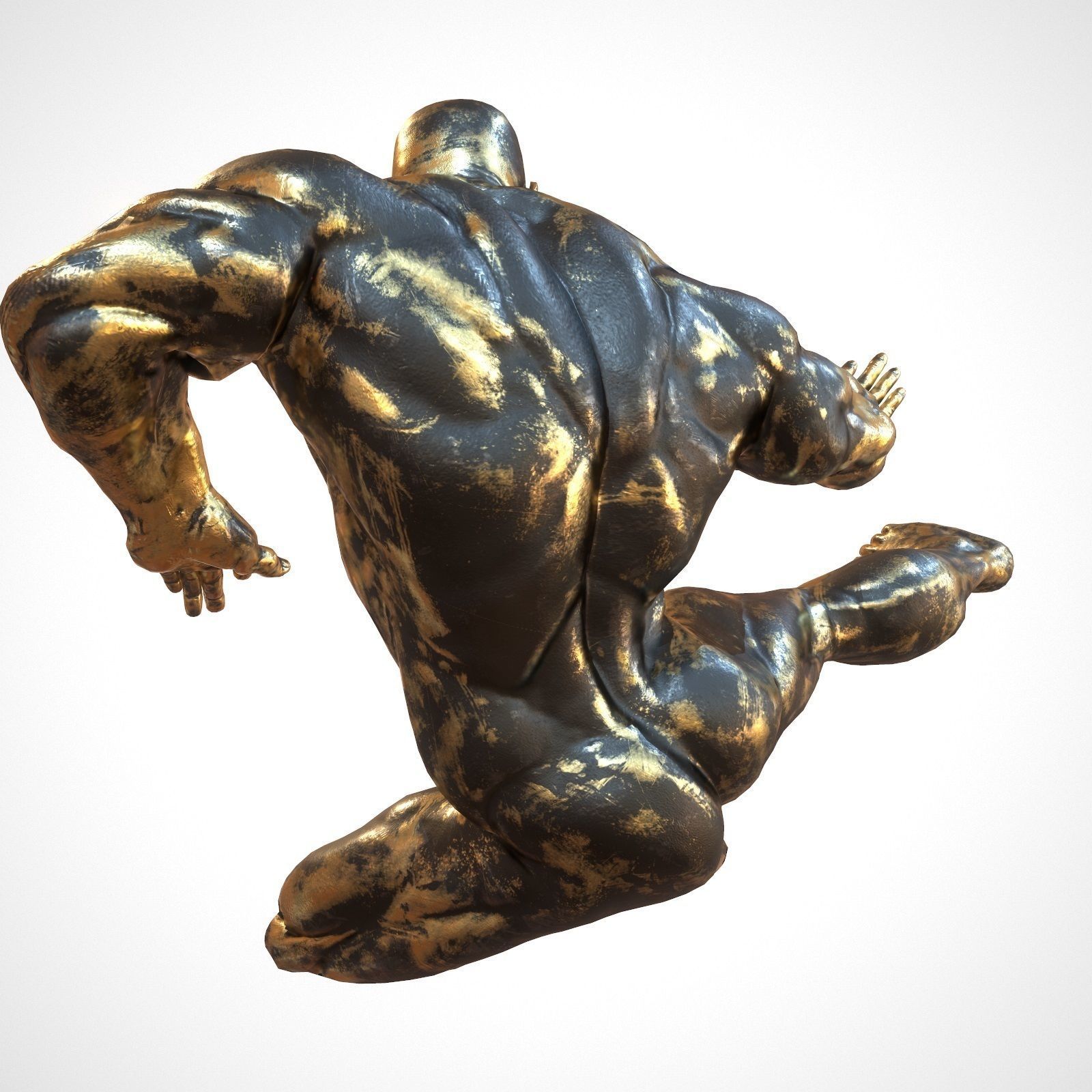 Supermuscular Sculpture Black and Gold Hero Low-poly 3D model_3