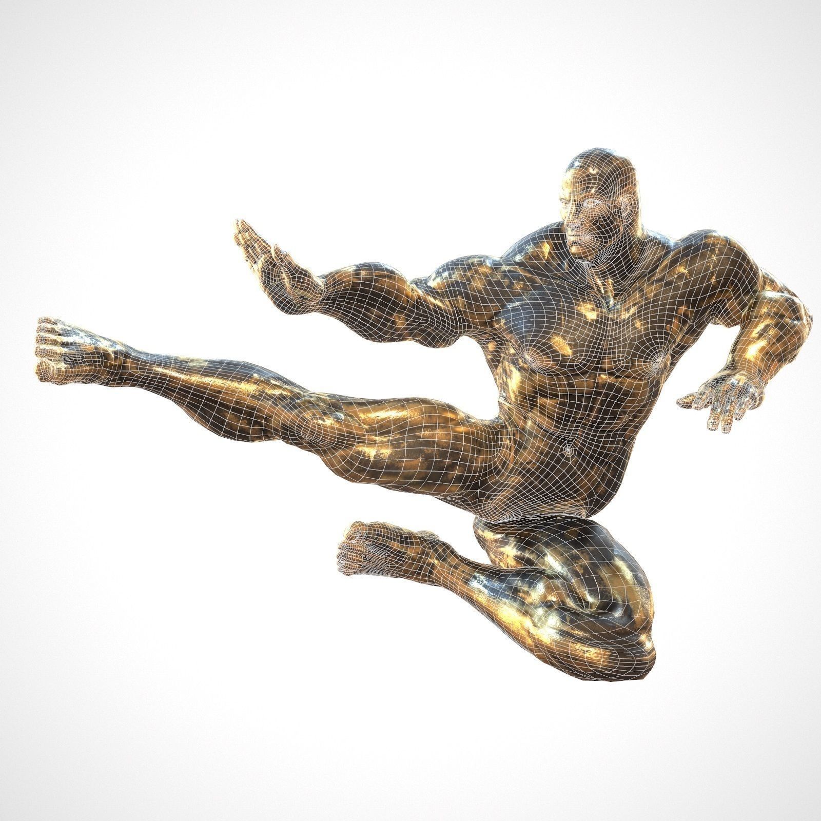Supermuscular Sculpture Black and Gold Hero Low-poly 3D model_5
