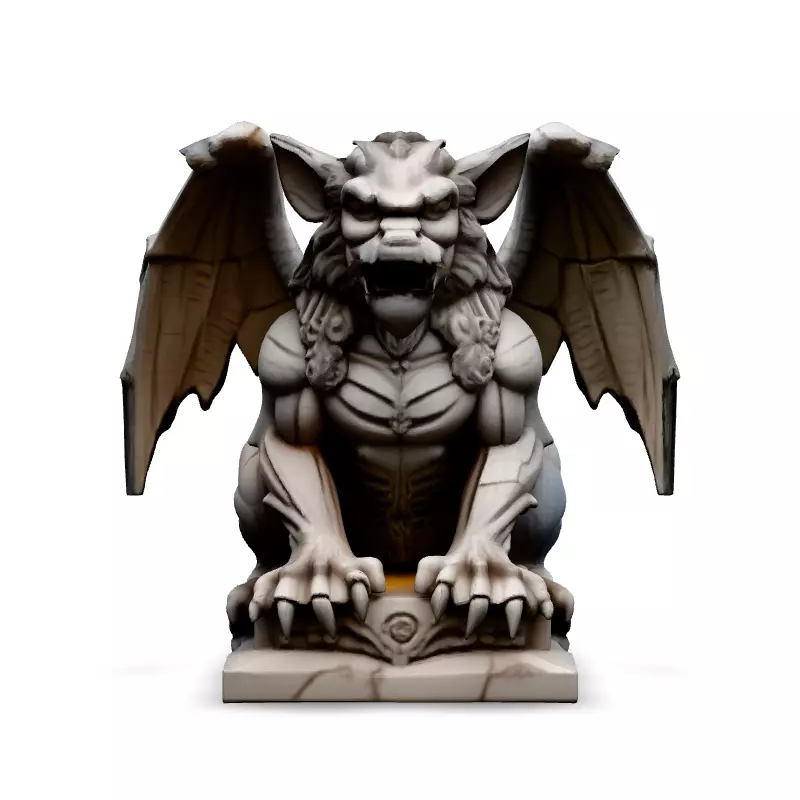 Highly Detailed Stone Gargoyle Statue Low-poly 3D model_3