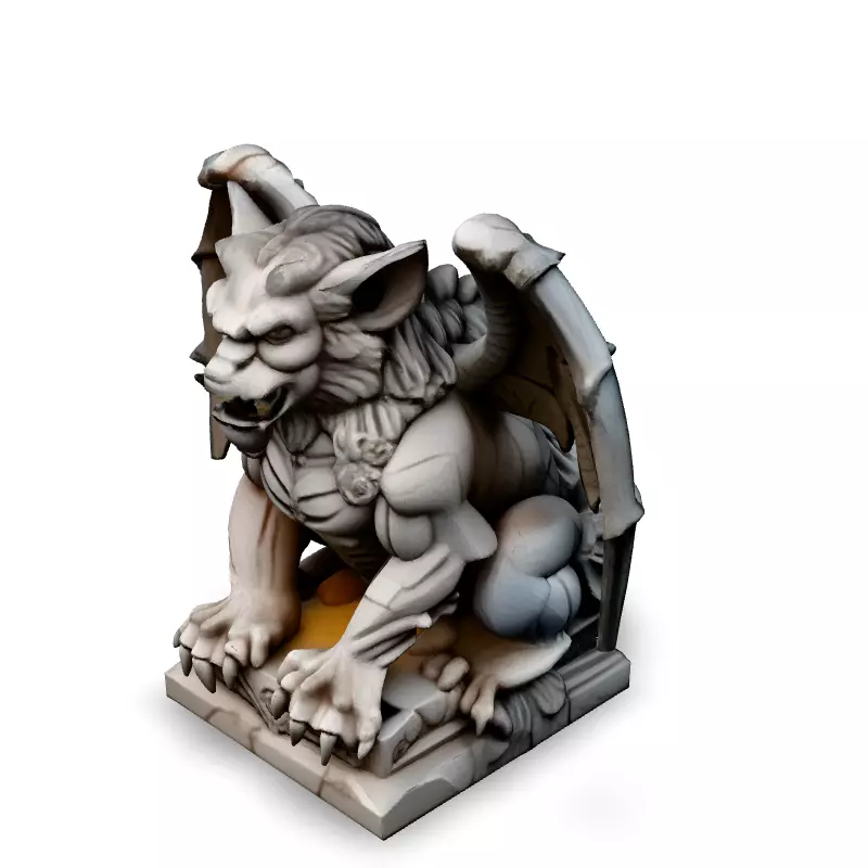 Highly Detailed Stone Gargoyle Statue Low-poly 3D model_1