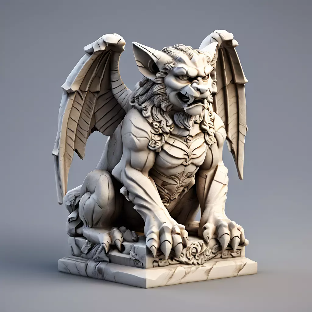 Highly Detailed Stone Gargoyle Statue Low-poly 3D model_0