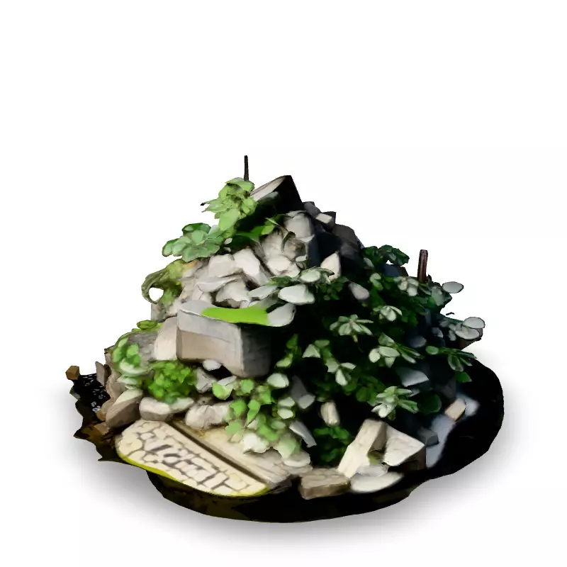 Realistic Rock Pile with Vegetation Low-poly 3D model_4