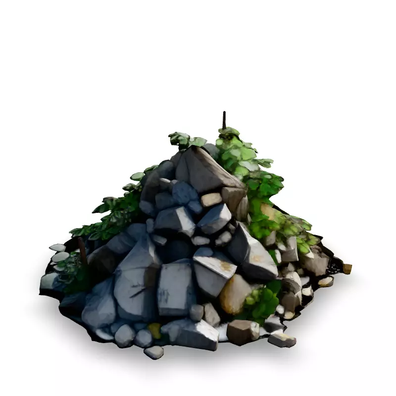 Realistic Rock Pile with Vegetation Low-poly 3D model_2