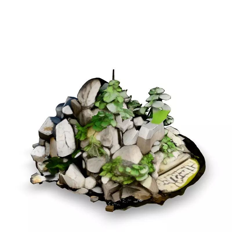 Realistic Rock Pile with Vegetation Low-poly 3D model_1