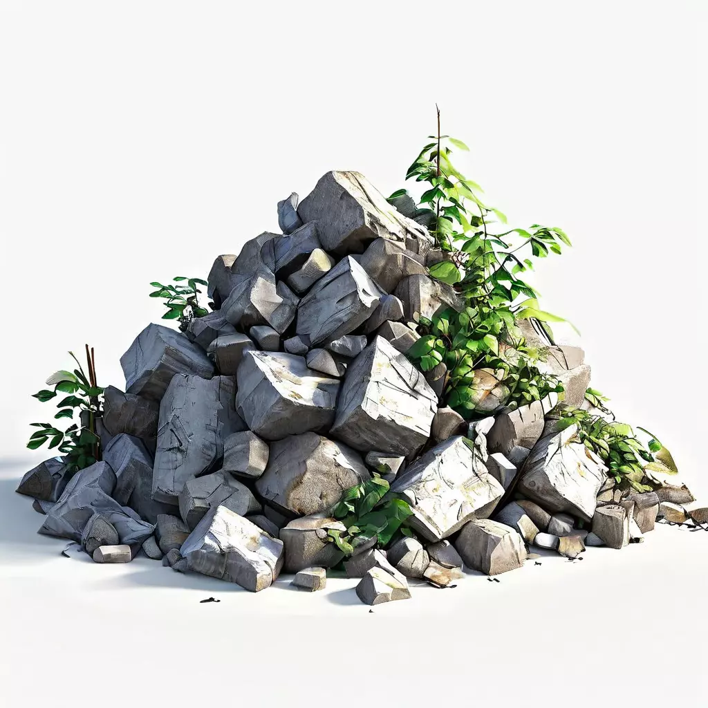 Realistic Rock Pile with Vegetation Low-poly 3D model_0