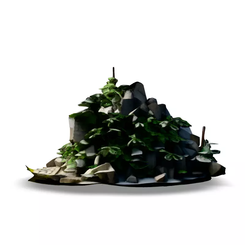Realistic Rock Pile with Vegetation Low-poly 3D model_6