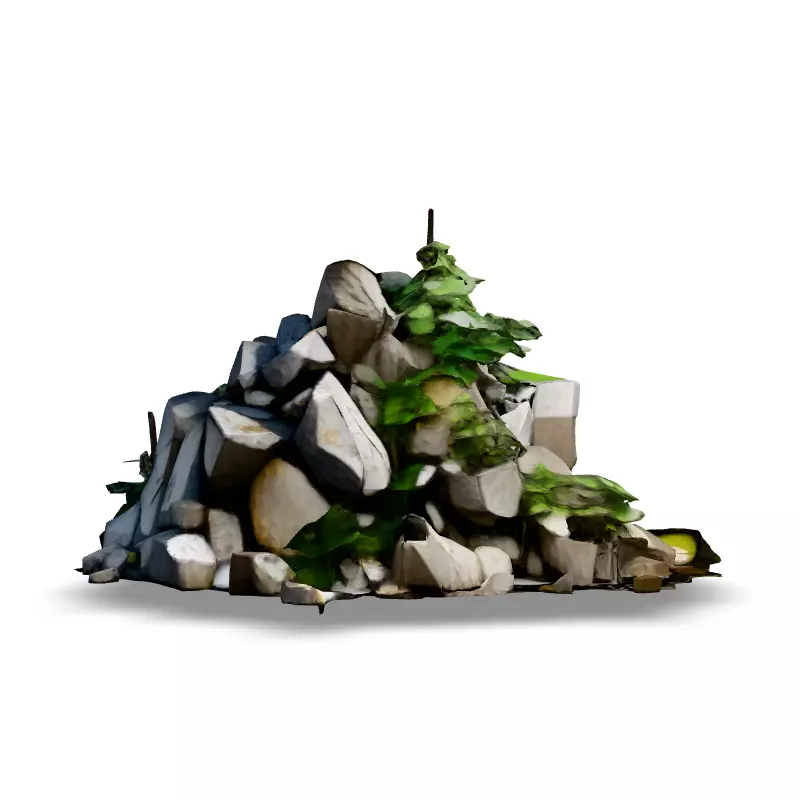 Realistic Rock Pile with Vegetation Low-poly 3D model_3