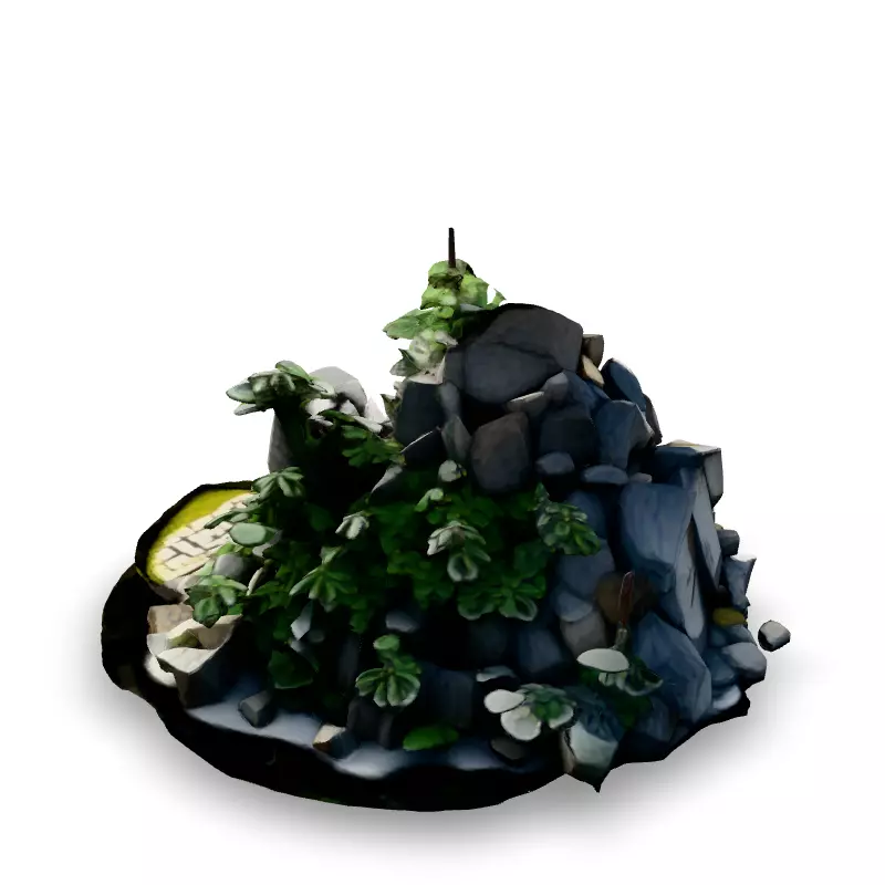 Realistic Rock Pile with Vegetation Low-poly 3D model_5