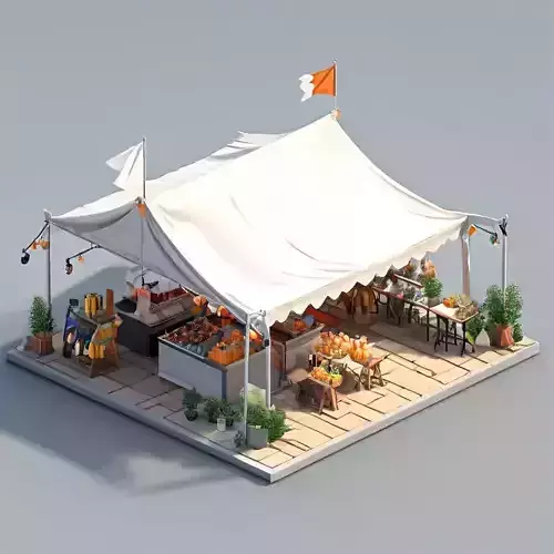 LowPoly Market Stall 3D Model Low-poly 3D model