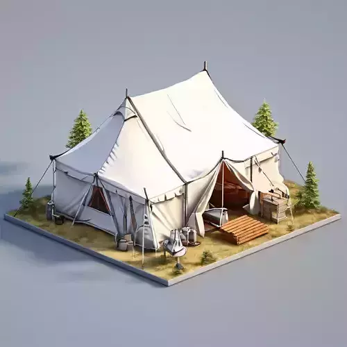 LowPoly Camping Tent Scene