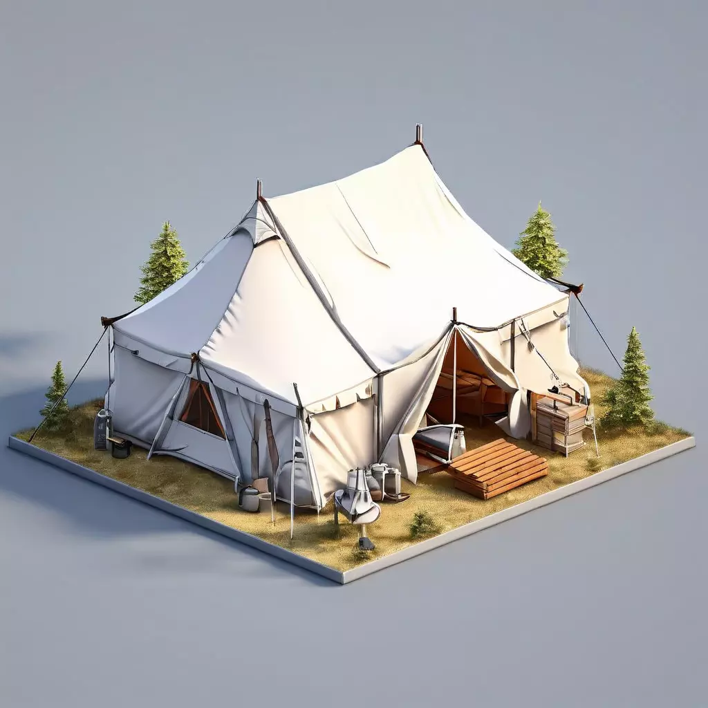 LowPoly Camping Tent Scene Low-poly 3D model_0