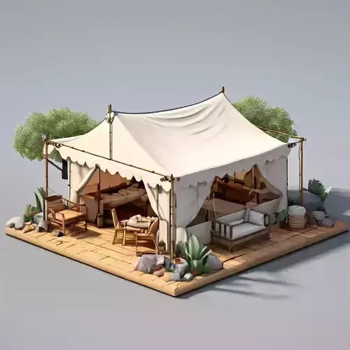 Luxury Safari Tent Diorama Low-poly 3D model