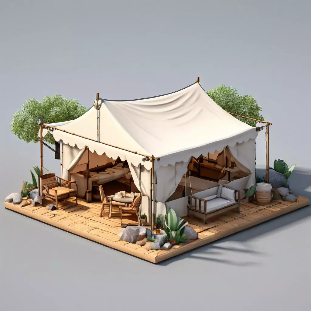 Luxury Safari Tent Diorama Low-poly 3D model_0
