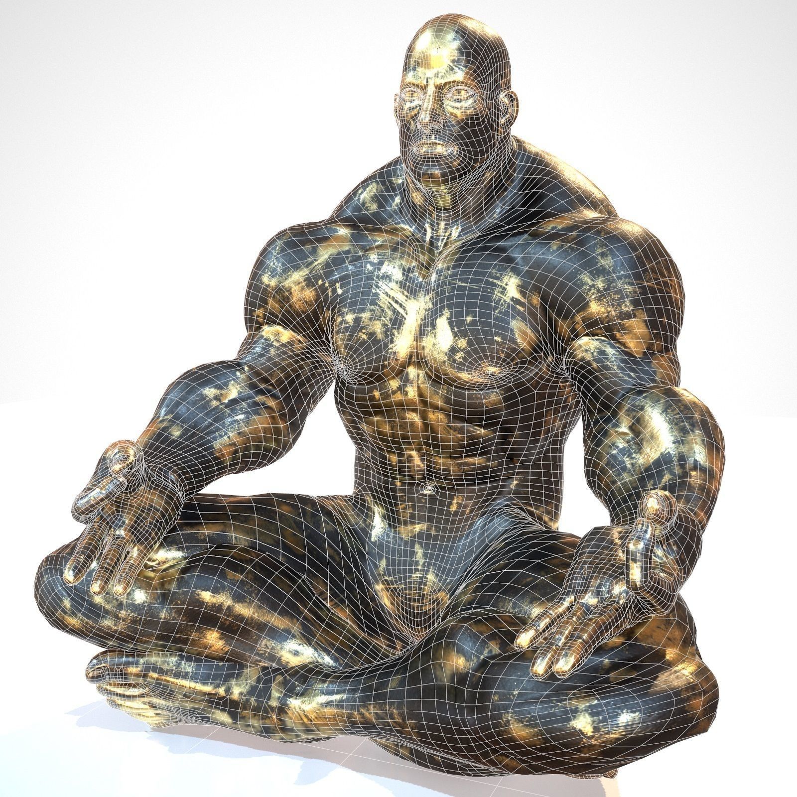 Supermuscular Sculpture Black and Gold Buddha Low-poly 3D model_7