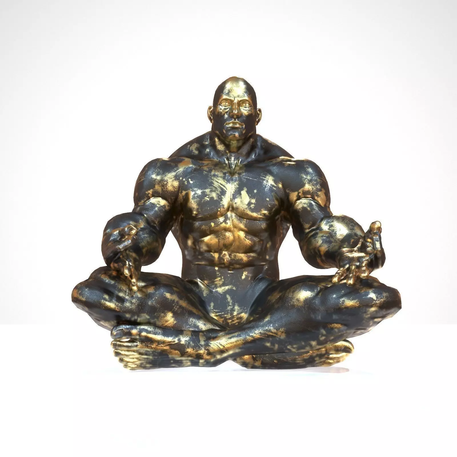 Supermuscular Sculpture Black and Gold Buddha Low-poly 3D model_0