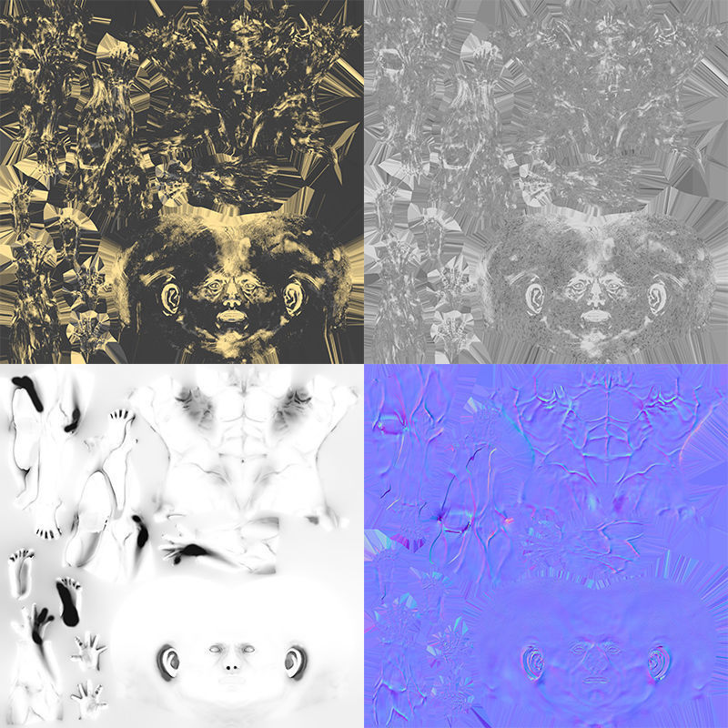 Supermuscular Sculpture Black and Gold Buddha Low-poly 3D model_6