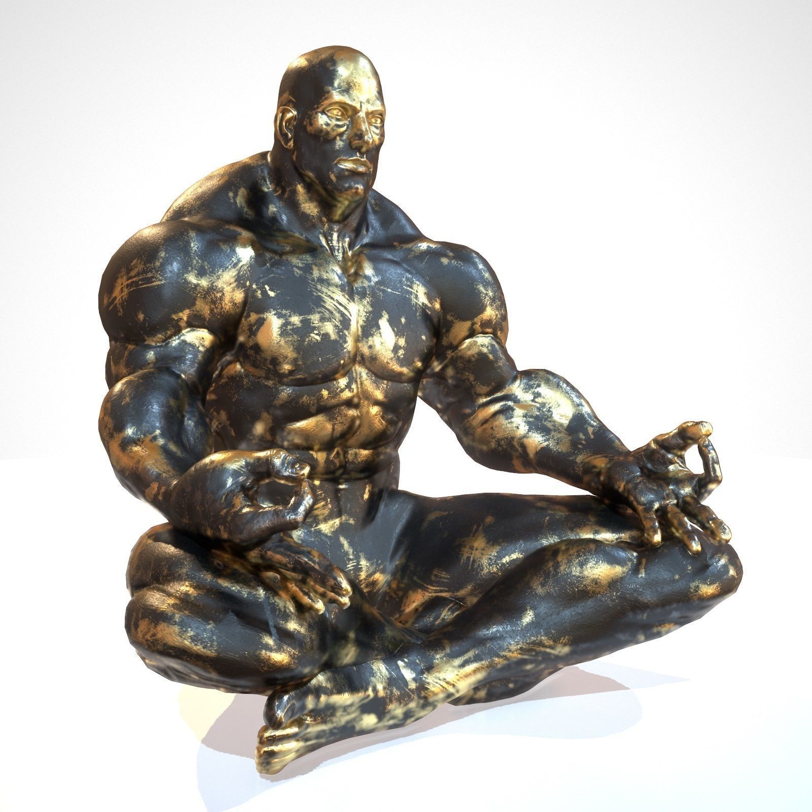 Supermuscular Sculpture Black and Gold Buddha Low-poly 3D model_1